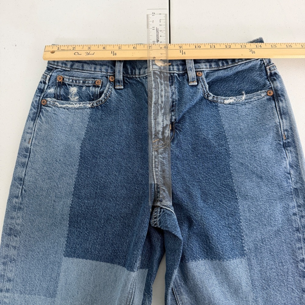 American Eagle 90s Bootcut Jeans Womens 4 Patchwork Multi Blue Denim Grunge - Picture 9 of 11